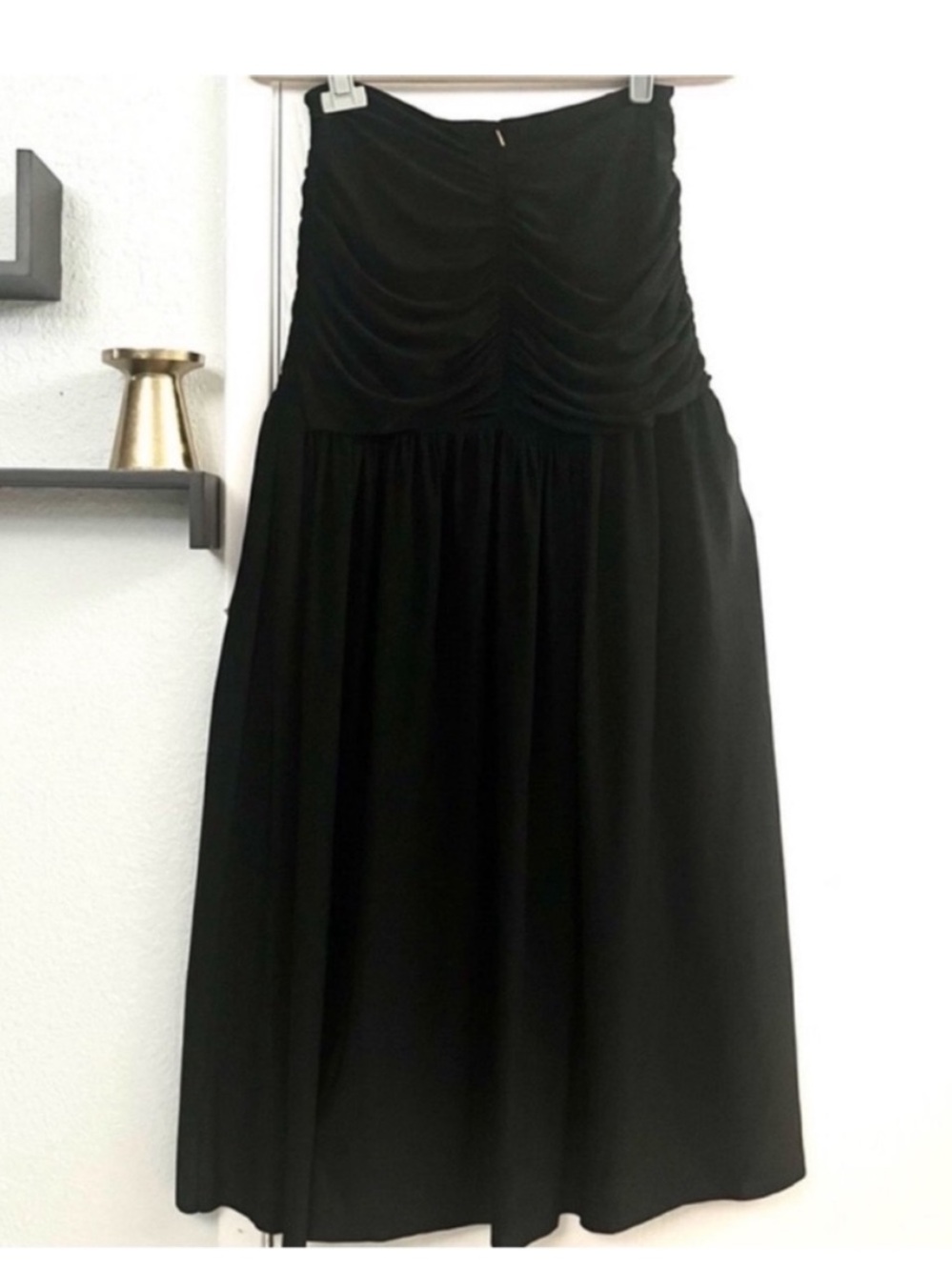 Misa Los Angeles Dalida Black Strapless Ruched Midi Skirt Size Large